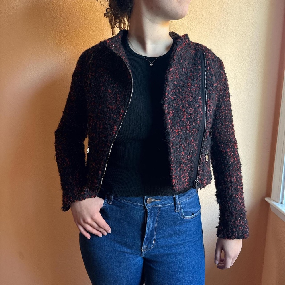 Banana Republic Burgundy & Black Tweed Cropped Jacket